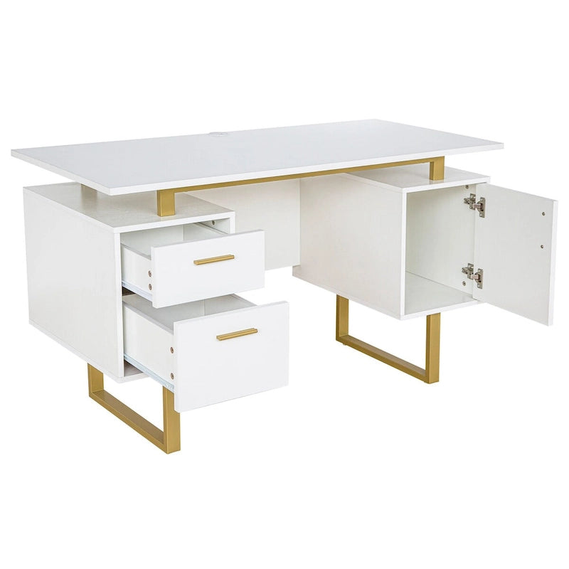 Bureau informatique gris moderne, élégant et de luxe avec rangement