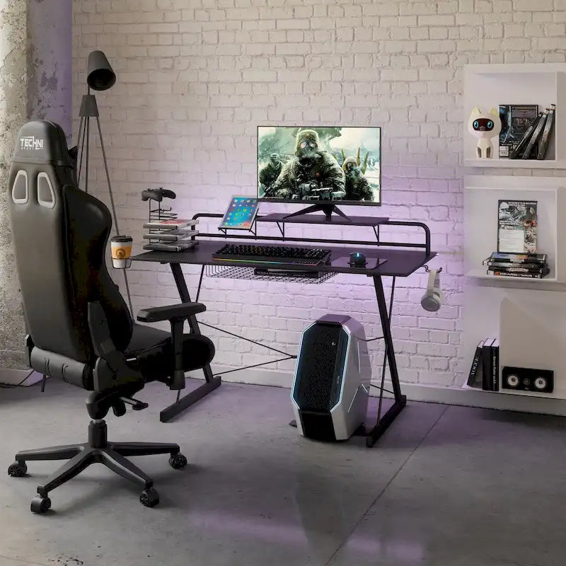 Bureau de jeu informatique Techni Sport Carbon avec étagères