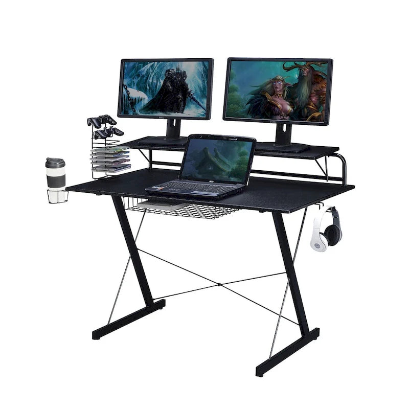 Bureau de jeu informatique Techni Sport Carbon avec étagères