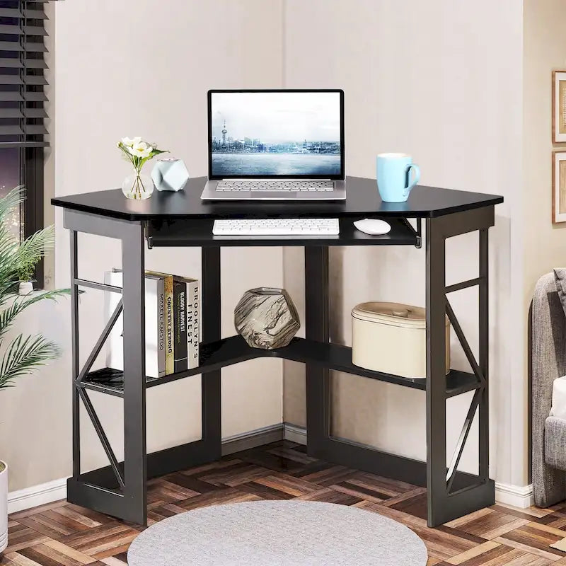 Bureau d'angle Javlergo avec plateau coulissant pour clavier, table d'étude/ordinateur pour dortoir universitaire/bureau à domicile