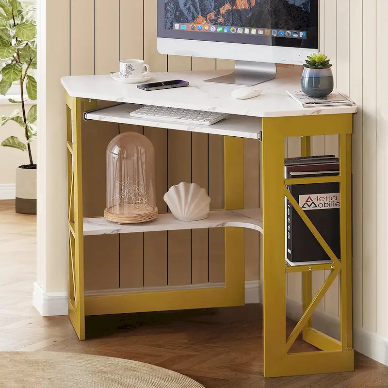 Bureau d'angle Javlergo avec plateau coulissant pour clavier, table d'étude/ordinateur pour dortoir universitaire/bureau à domicile