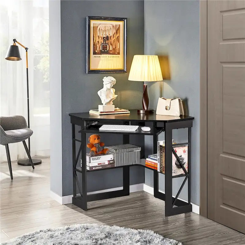 Bureau d'angle Javlergo avec plateau coulissant pour clavier, table d'étude/ordinateur pour dortoir universitaire/bureau à domicile