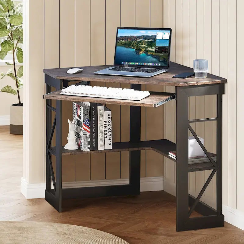 Bureau d'angle Javlergo avec plateau coulissant pour clavier, table d'étude/ordinateur pour dortoir universitaire/bureau à domicile