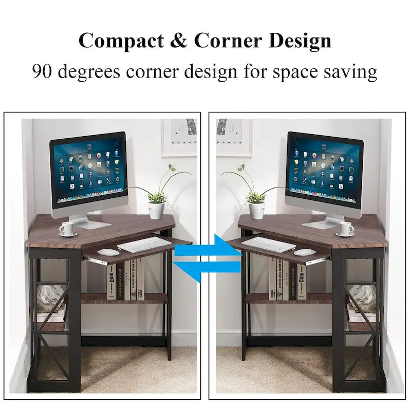 Bureau d'angle Javlergo avec plateau coulissant pour clavier, table d'étude/ordinateur pour dortoir universitaire/bureau à domicile