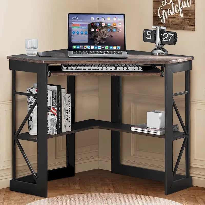 Bureau d'angle Javlergo avec plateau coulissant pour clavier, table d'étude/ordinateur pour dortoir universitaire/bureau à domicile