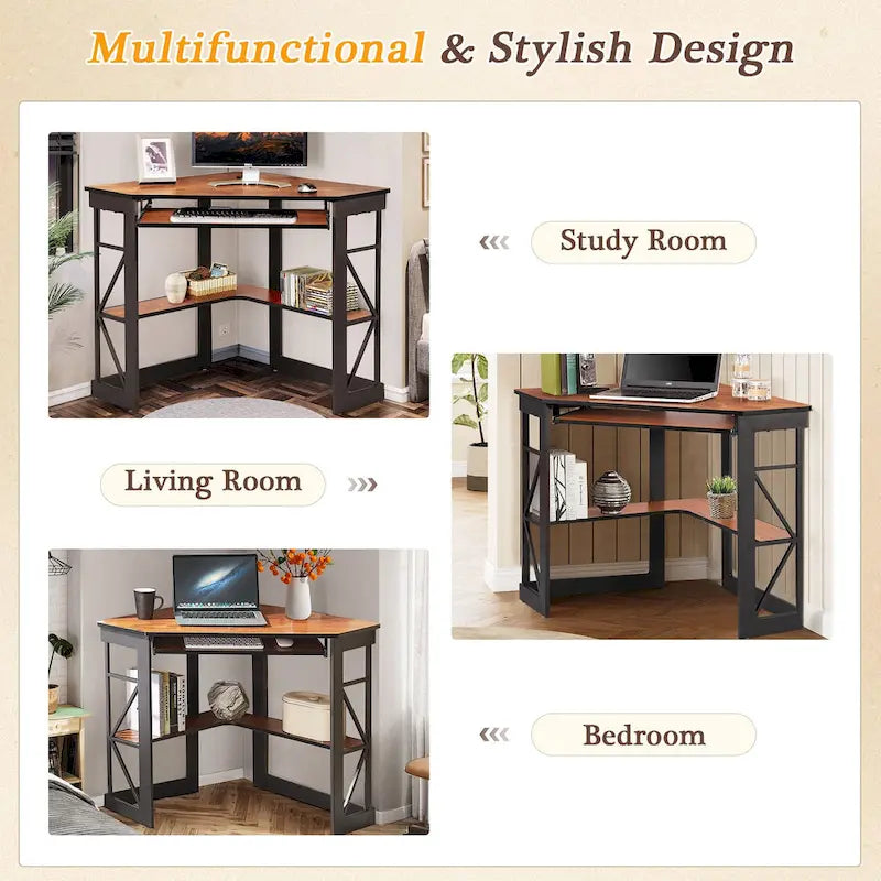 Bureau d'angle Javlergo avec plateau coulissant pour clavier, table d'étude/ordinateur pour dortoir universitaire/bureau à domicile