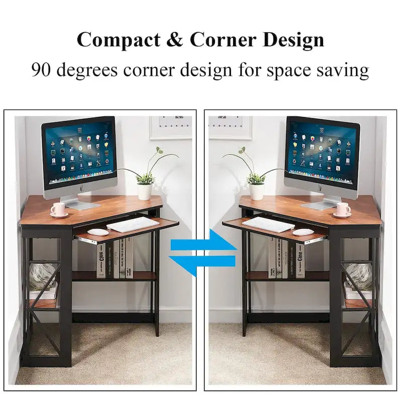 Bureau d'angle Javlergo avec plateau coulissant pour clavier, table d'étude/ordinateur pour dortoir universitaire/bureau à domicile