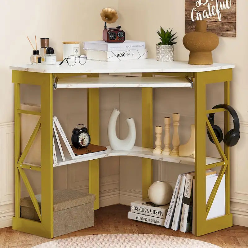 Bureau d'angle Javlergo avec plateau coulissant pour clavier, table d'étude/ordinateur pour dortoir universitaire/bureau à domicile