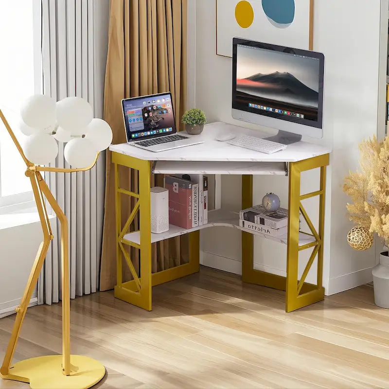 Bureau d'angle Javlergo avec plateau coulissant pour clavier, table d'étude/ordinateur pour dortoir universitaire/bureau à domicile