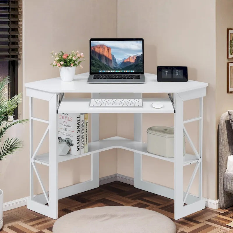 Bureau d'angle Javlergo avec plateau coulissant pour clavier, table d'étude/ordinateur pour dortoir universitaire/bureau à domicile