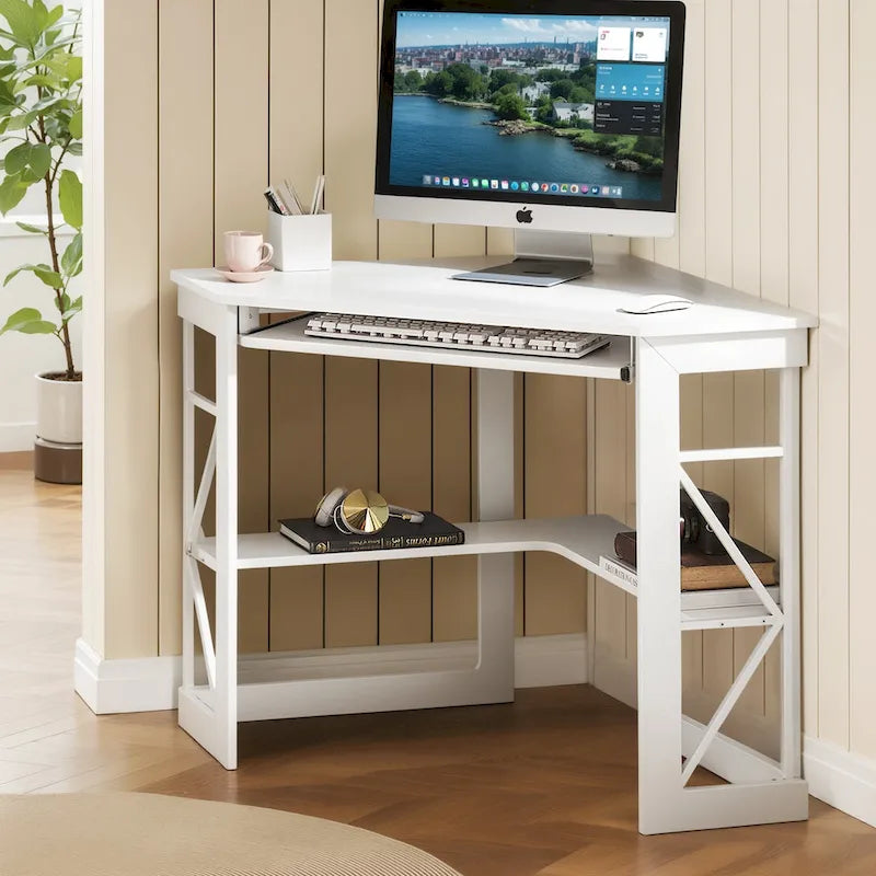 Bureau d'angle Javlergo avec plateau coulissant pour clavier, table d'étude/ordinateur pour dortoir universitaire/bureau à domicile
