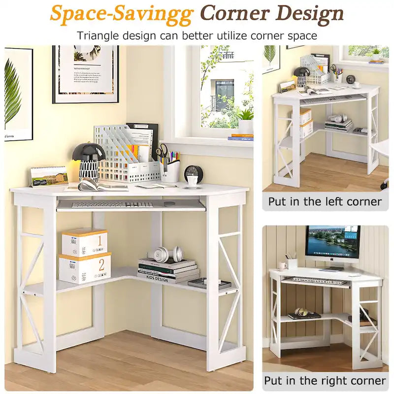 Bureau d'angle Javlergo avec plateau coulissant pour clavier, table d'étude/ordinateur pour dortoir universitaire/bureau à domicile