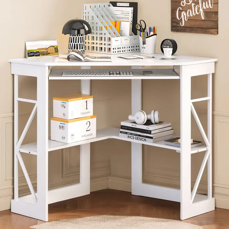Bureau d'angle Javlergo avec plateau coulissant pour clavier, table d'étude/ordinateur pour dortoir universitaire/bureau à domicile