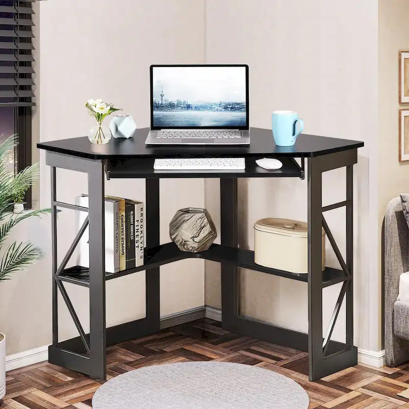Bureau d'angle Javlergo avec plateau coulissant pour clavier, table d'étude/ordinateur pour dortoir universitaire/bureau à domicile