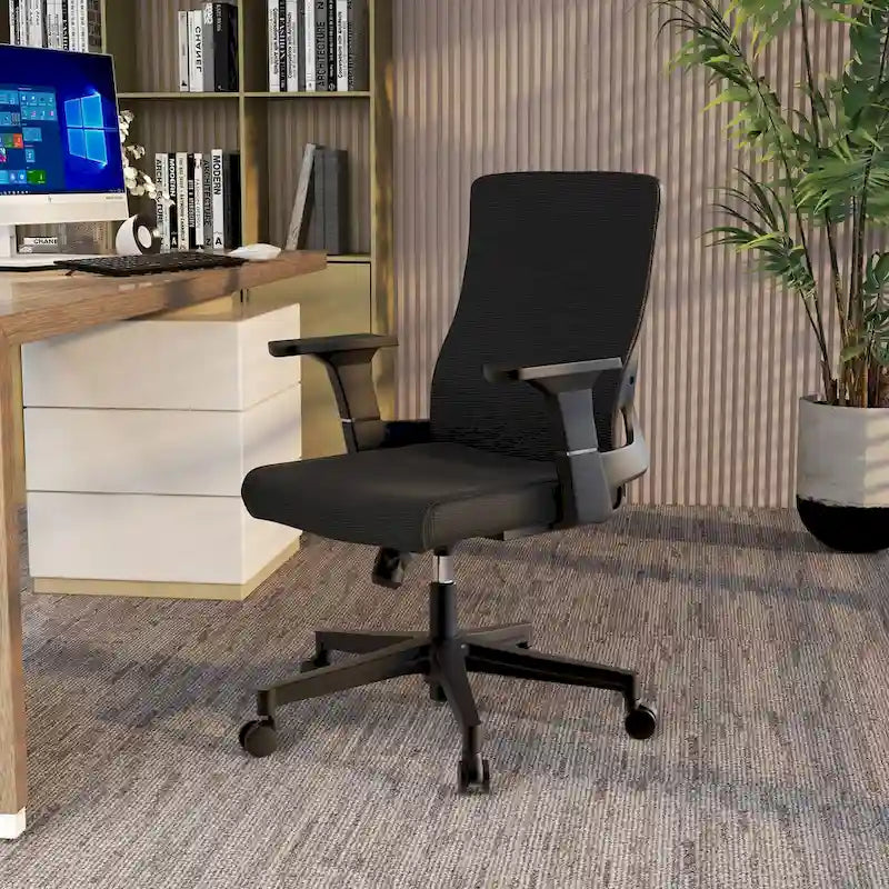 Chaise de bureau mi-hauteur réglable avec pivotement à 360 degrés et inclinaison Brio Series par LeisureMod