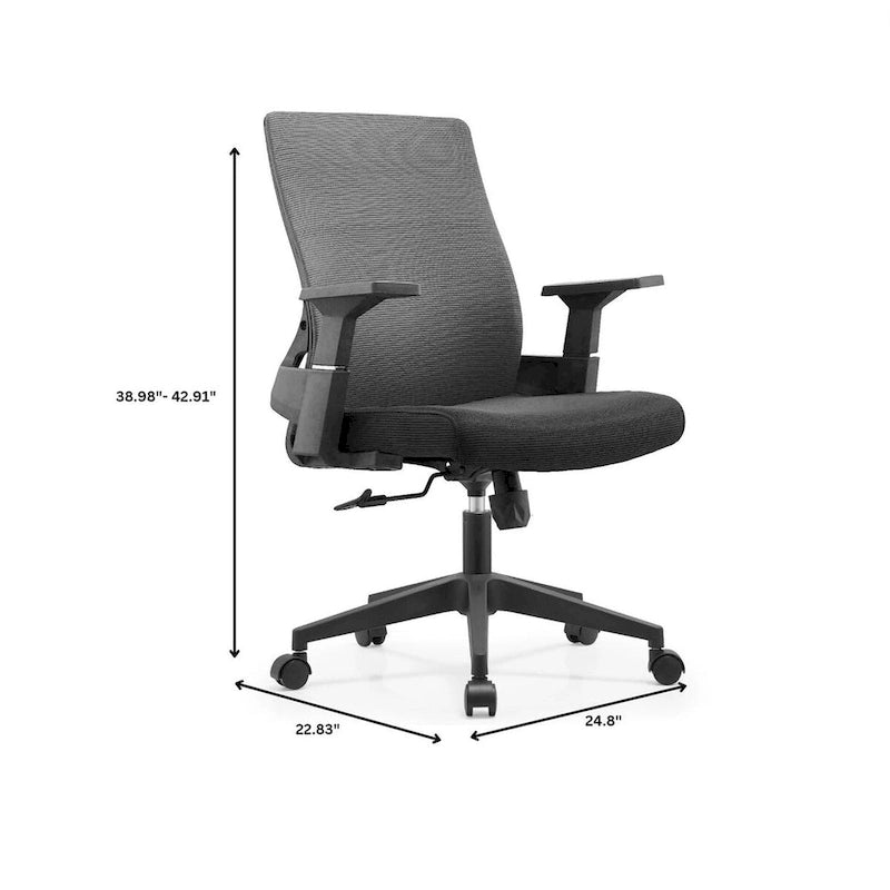 Chaise de bureau mi-hauteur réglable avec pivotement à 360 degrés et inclinaison Brio Series par LeisureMod
