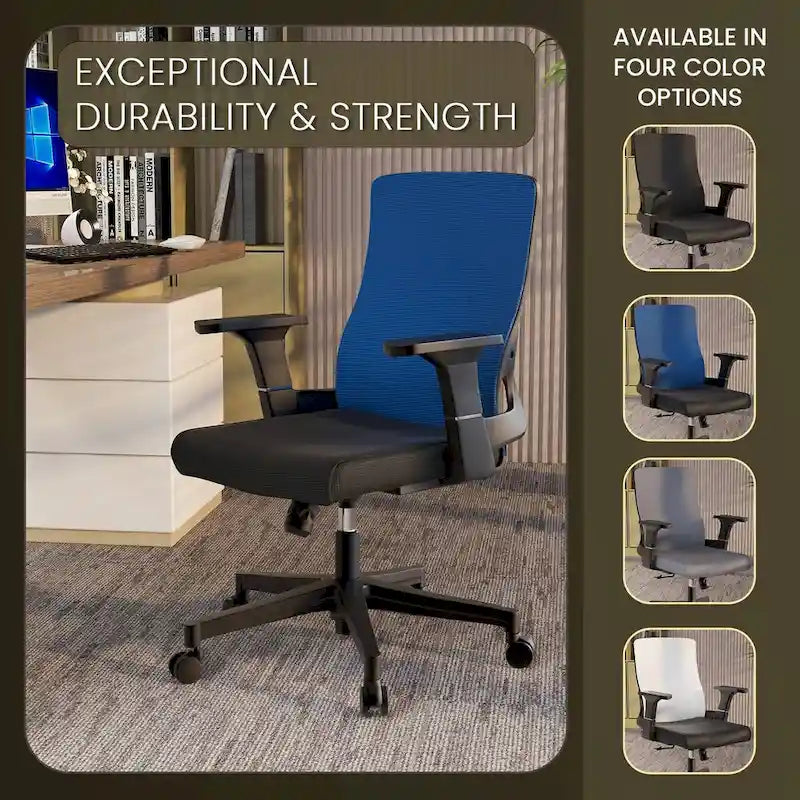 Chaise de bureau mi-hauteur réglable avec pivotement à 360 degrés et inclinaison Brio Series par LeisureMod