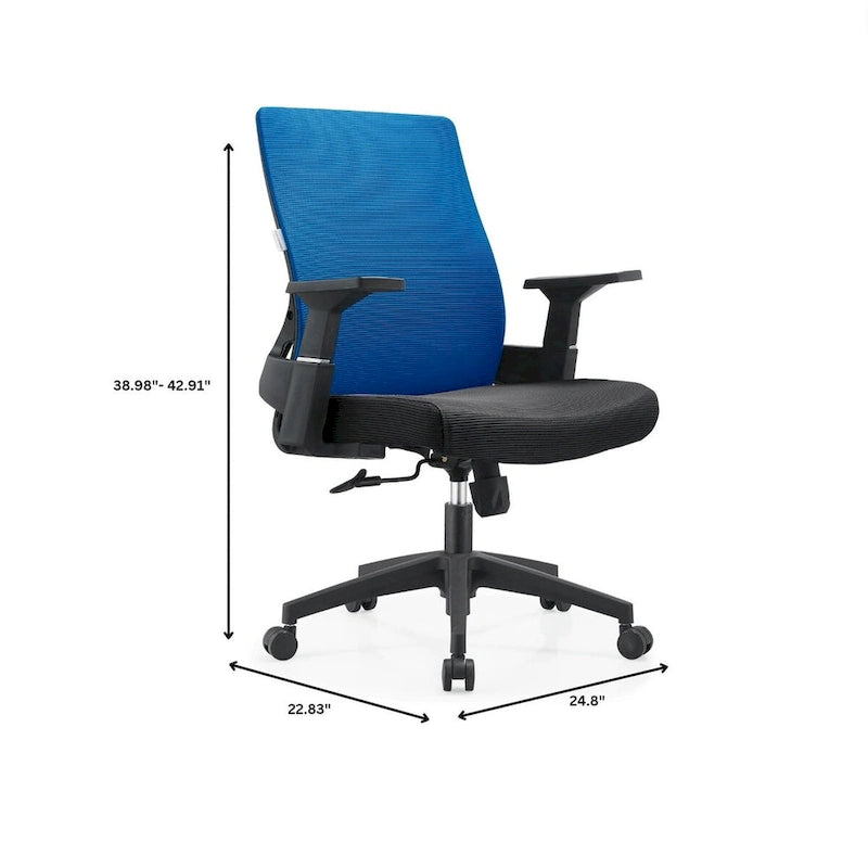 Chaise de bureau mi-hauteur réglable avec pivotement à 360 degrés et inclinaison Brio Series par LeisureMod