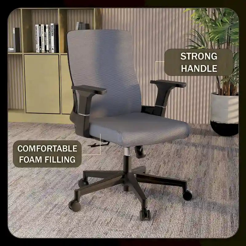 Chaise de bureau mi-hauteur réglable avec pivotement à 360 degrés et inclinaison Brio Series par LeisureMod