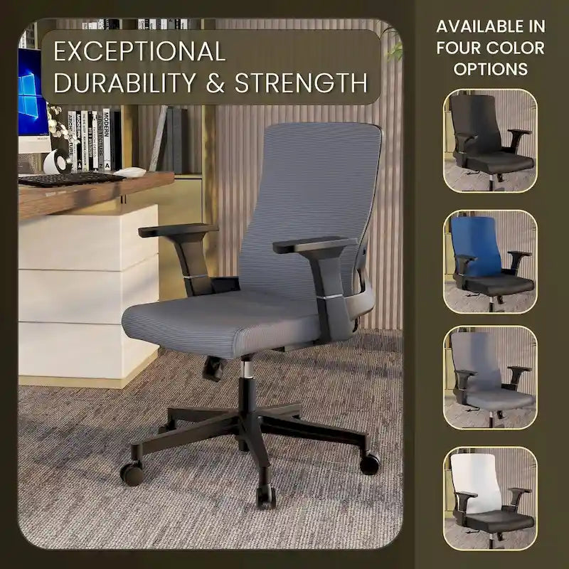 Chaise de bureau mi-hauteur réglable avec pivotement à 360 degrés et inclinaison Brio Series par LeisureMod