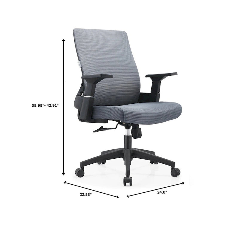 Chaise de bureau mi-hauteur réglable avec pivotement à 360 degrés et inclinaison Brio Series par LeisureMod