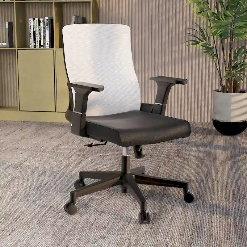 Chaise de bureau mi-hauteur réglable avec pivotement à 360 degrés et inclinaison Brio Series par LeisureMod