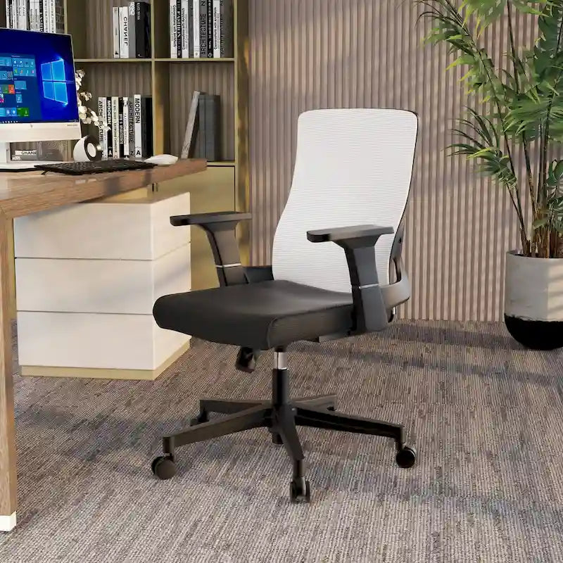 Chaise de bureau mi-hauteur réglable avec pivotement à 360 degrés et inclinaison Brio Series par LeisureMod