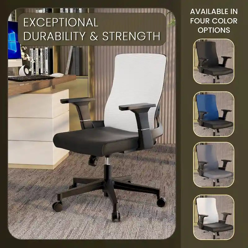 Chaise de bureau mi-hauteur réglable avec pivotement à 360 degrés et inclinaison Brio Series par LeisureMod