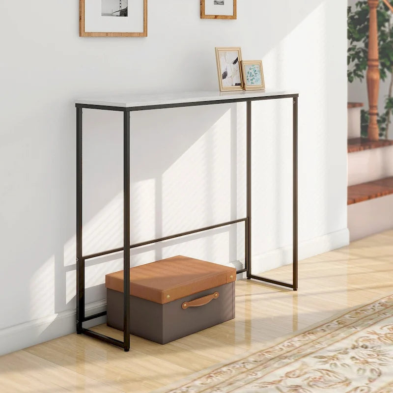 Console étroite Maypex en quartz blanc avec base noire