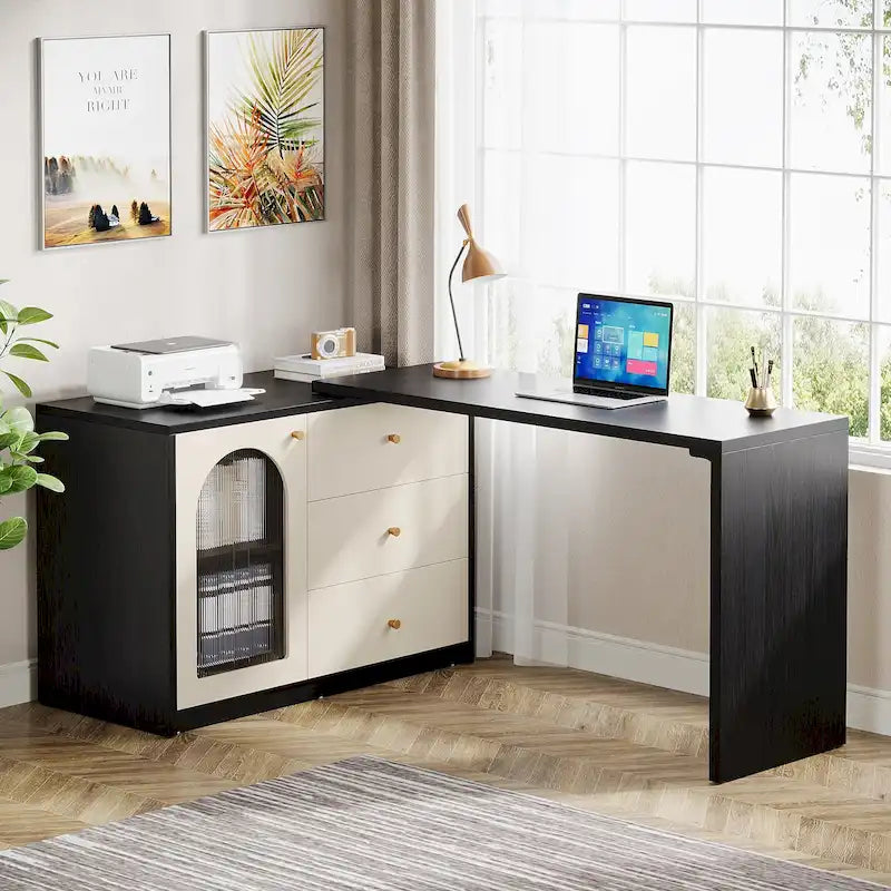 Bureau d'ordinateur réversible en L de 47 pouces pour bureau à domicile
