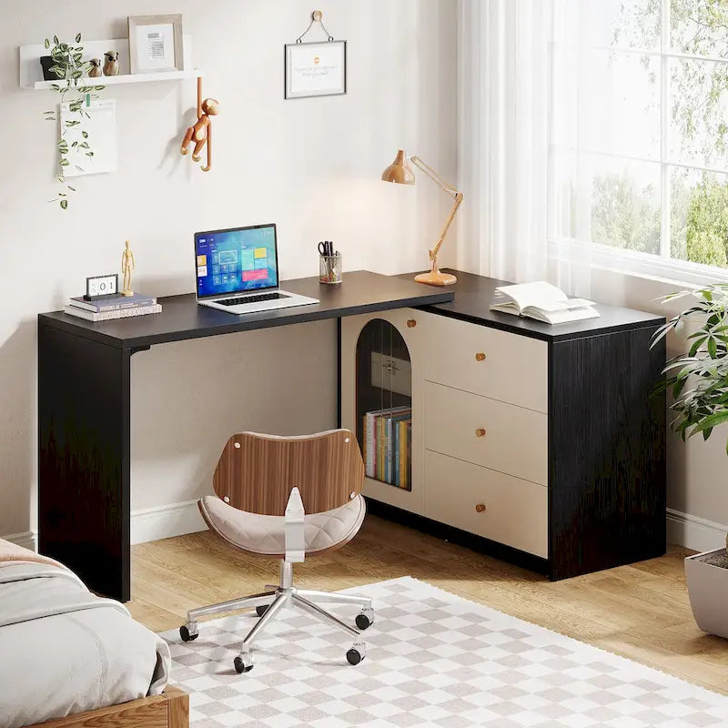 Bureau d'ordinateur réversible en L de 47 pouces pour bureau à domicile
