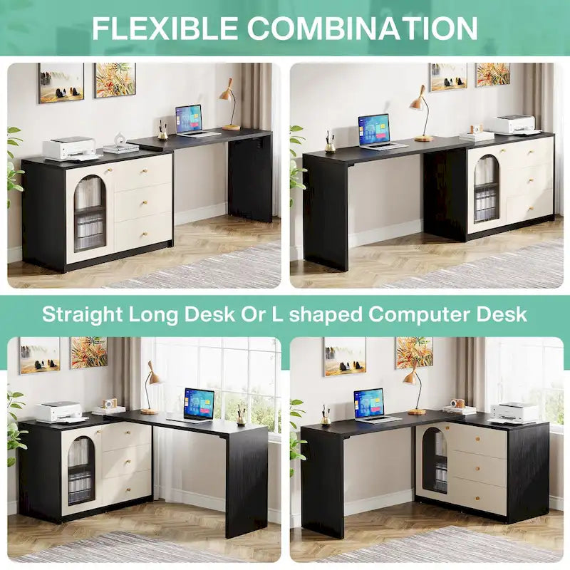 Bureau d'ordinateur réversible en L de 47 pouces pour bureau à domicile
