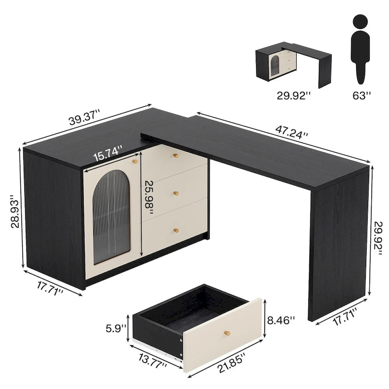 Bureau d'ordinateur réversible en L de 47 pouces pour bureau à domicile