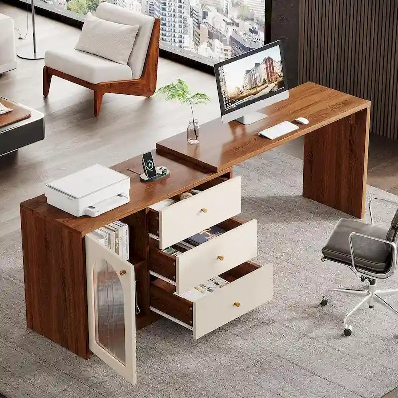 Bureau d'ordinateur réversible en L de 47 pouces pour bureau à domicile
