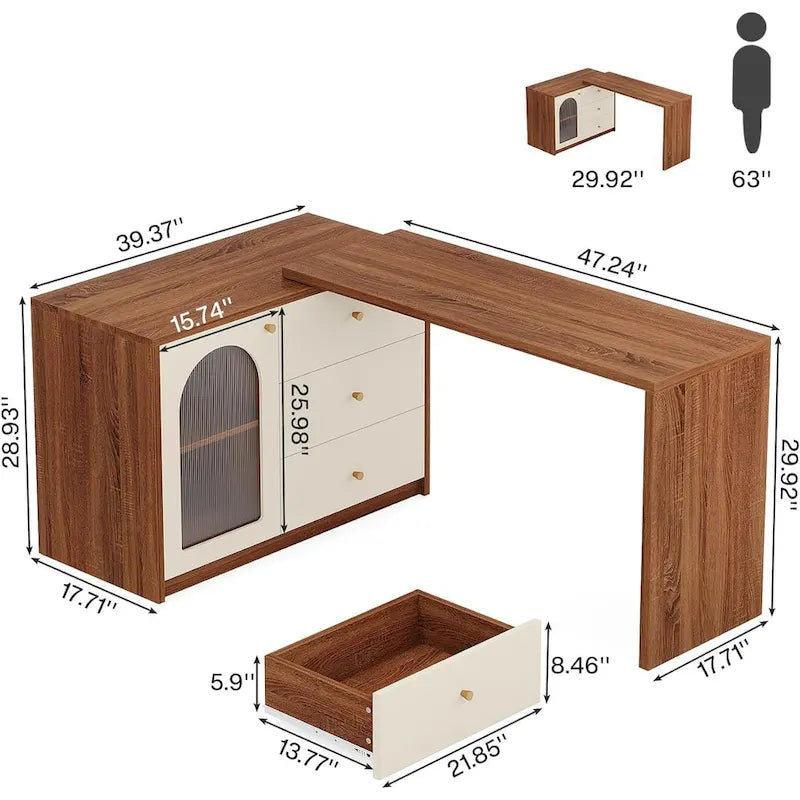Bureau d'ordinateur réversible en L de 47 pouces pour bureau à domicile