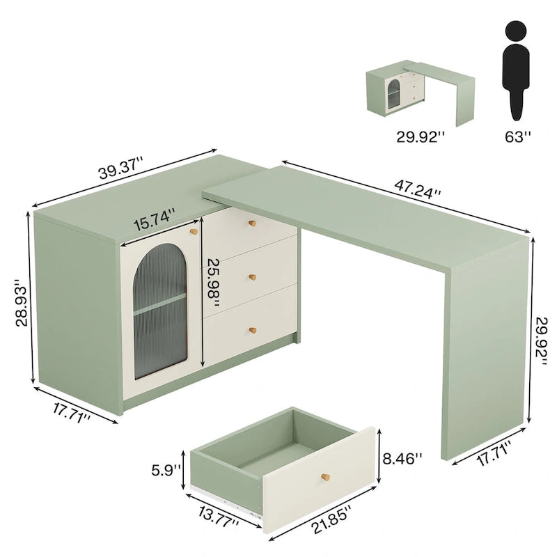 Bureau d'ordinateur réversible en L de 47 pouces pour bureau à domicile