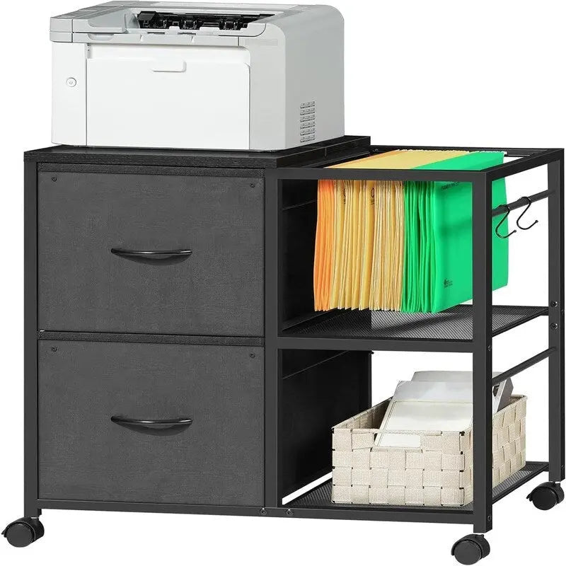 Meuble de rangement à 2 tiroirs en tissu, classeur latéral pour documents A4 ou format Lettre - 15,4P x 27,9L x 25,8H