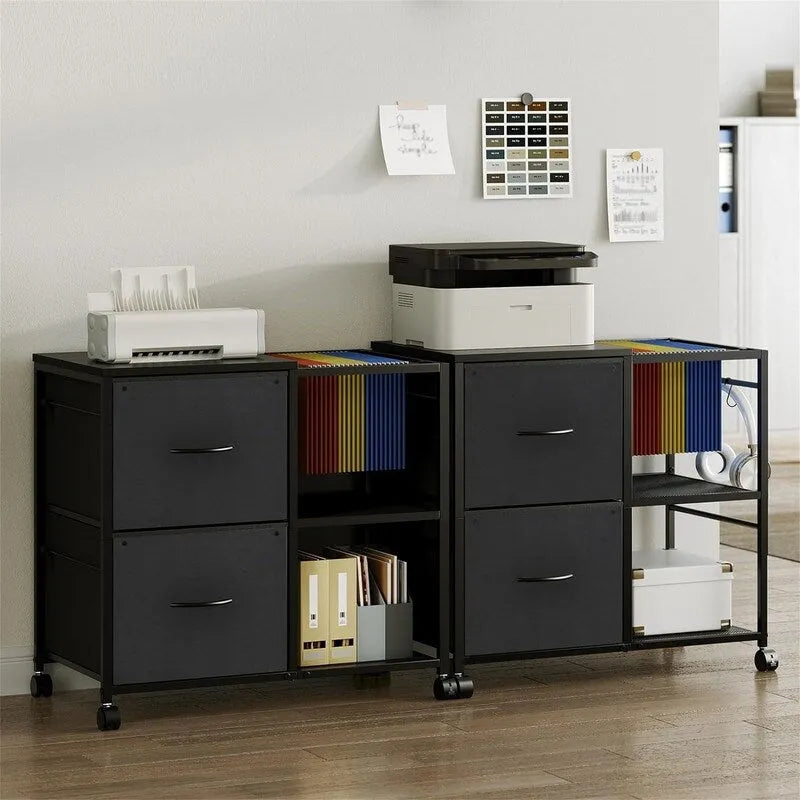 Meuble de rangement à 2 tiroirs en tissu, classeur latéral pour documents A4 ou format Lettre - 15,4P x 27,9L x 25,8H