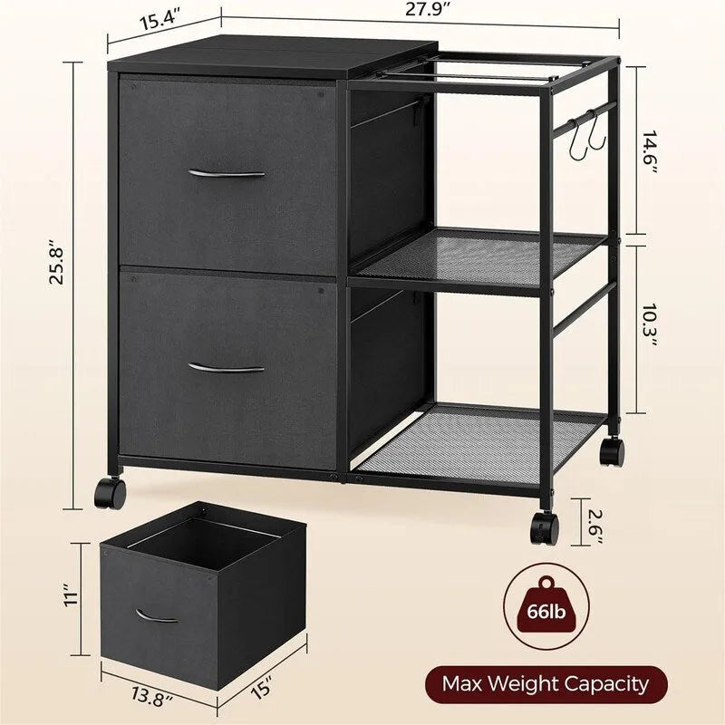 Meuble de rangement à 2 tiroirs en tissu, classeur latéral pour documents A4 ou format Lettre - 15,4P x 27,9L x 25,8H