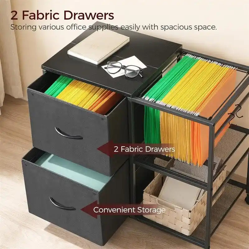 Meuble de rangement à 2 tiroirs en tissu, classeur latéral pour documents A4 ou format Lettre - 15,4P x 27,9L x 25,8H