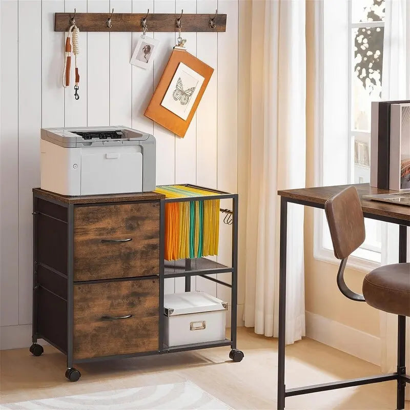 Meuble de rangement à 2 tiroirs en tissu, classeur latéral pour documents A4 ou format Lettre - 15,4P x 27,9L x 25,8H