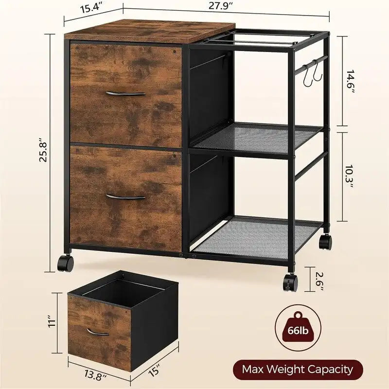 Meuble de rangement à 2 tiroirs en tissu, classeur latéral pour documents A4 ou format Lettre - 15,4P x 27,9L x 25,8H