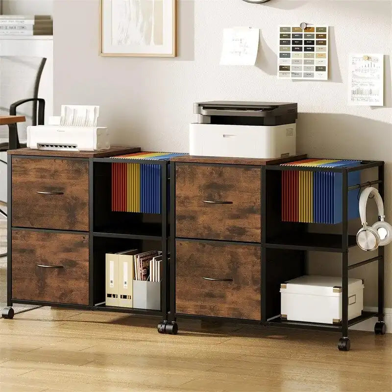 Meuble de rangement à 2 tiroirs en tissu, classeur latéral pour documents A4 ou format Lettre - 15,4P x 27,9L x 25,8H