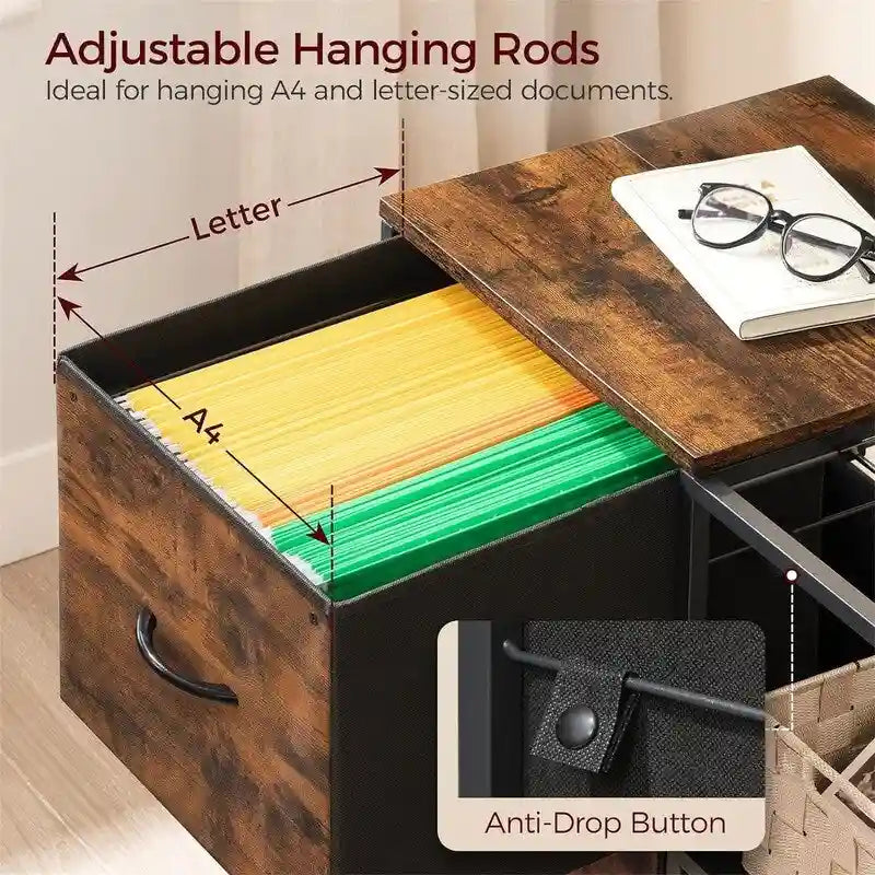 Meuble de rangement à 2 tiroirs en tissu, classeur latéral pour documents A4 ou format Lettre - 15,4P x 27,9L x 25,8H