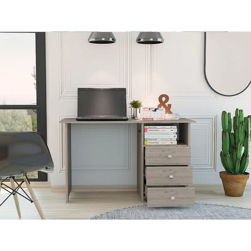 Bureau informatique, trois tiroirs, une étagère, table d'ordinateur pour salon et chambre