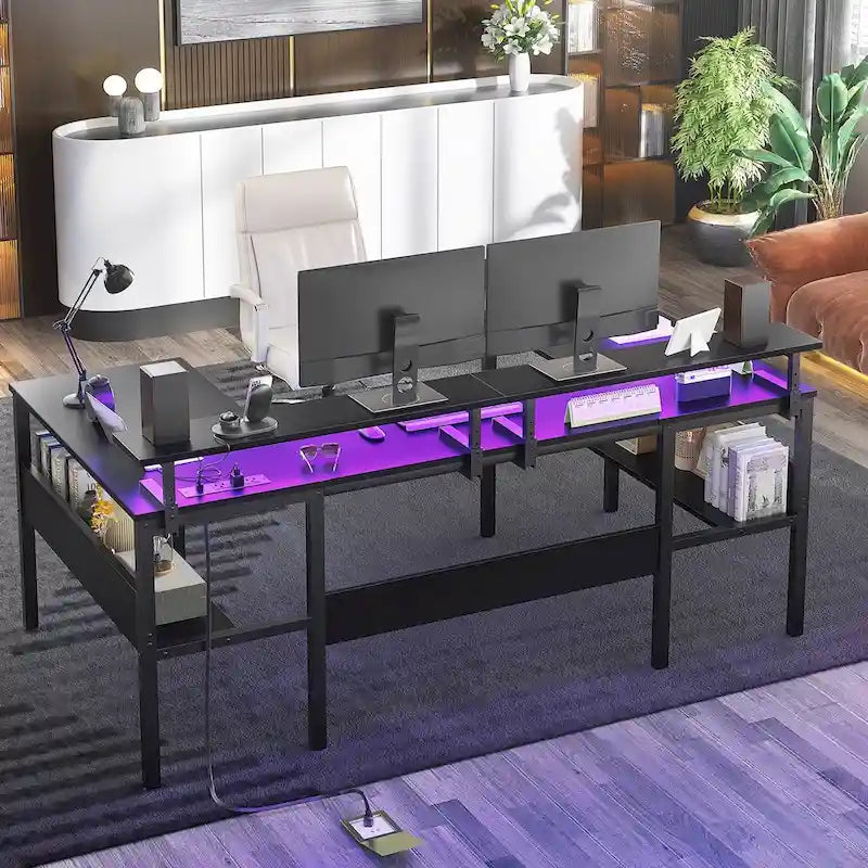 Bureau de jeu réversible en U avec ports USB et lumières LED
