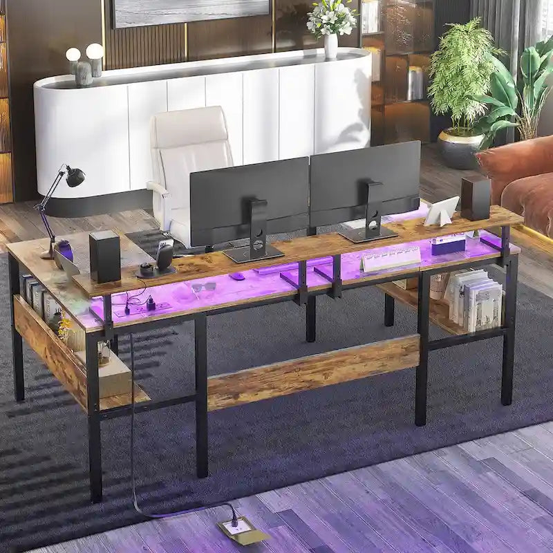 Bureau de jeu réversible en U avec ports USB et lumières LED