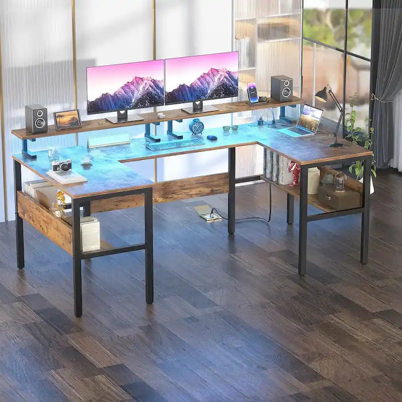 Bureau de jeu réversible en U avec ports USB et lumières LED