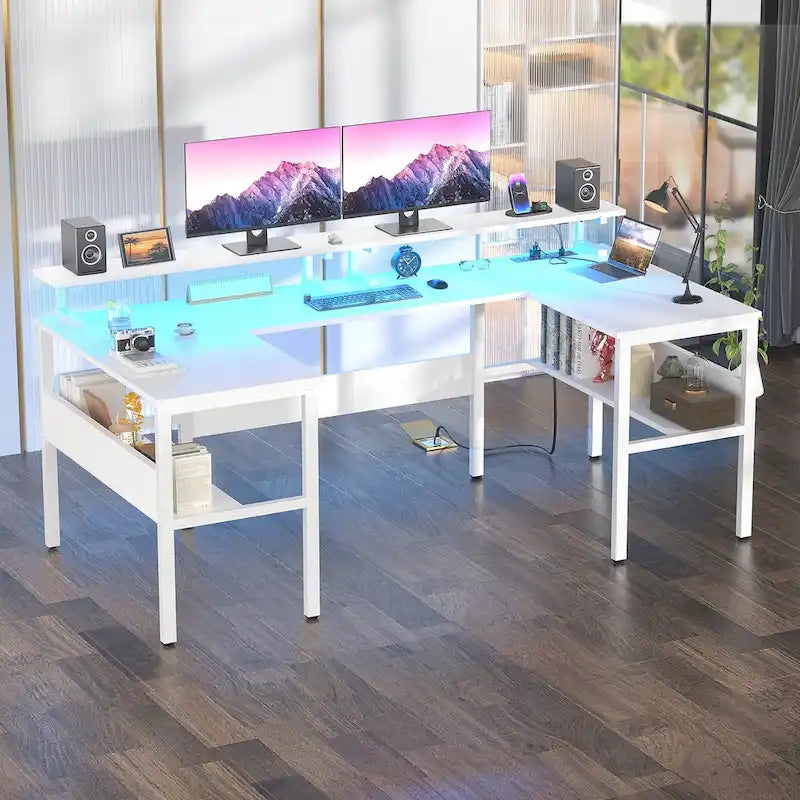 Bureau de jeu réversible en U avec ports USB et lumières LED