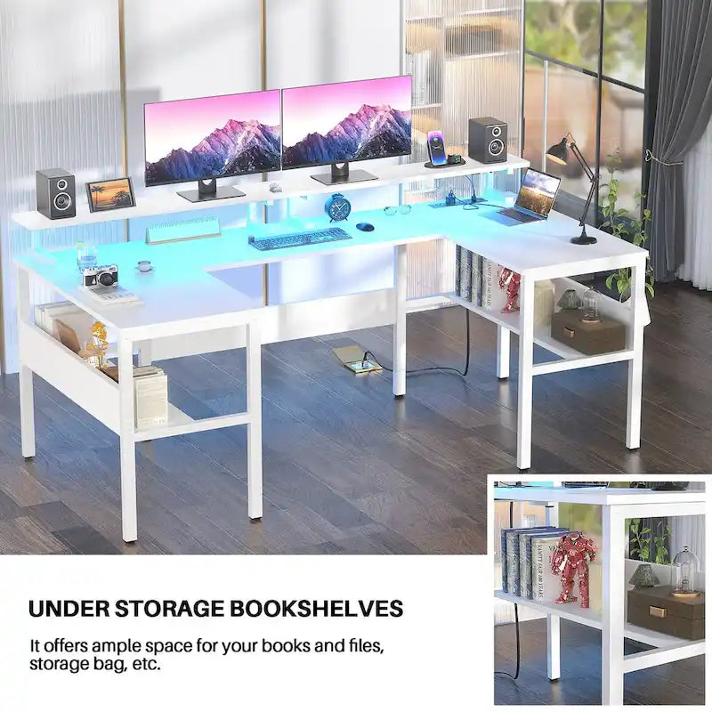Bureau de jeu réversible en U avec ports USB et lumières LED